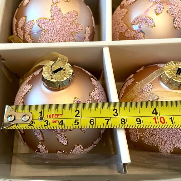 Laura Ashley Pink Beaded Glass Christmas Ornaments 3in Set of 4 Holiday Glam NEW - Picture 7 of 15